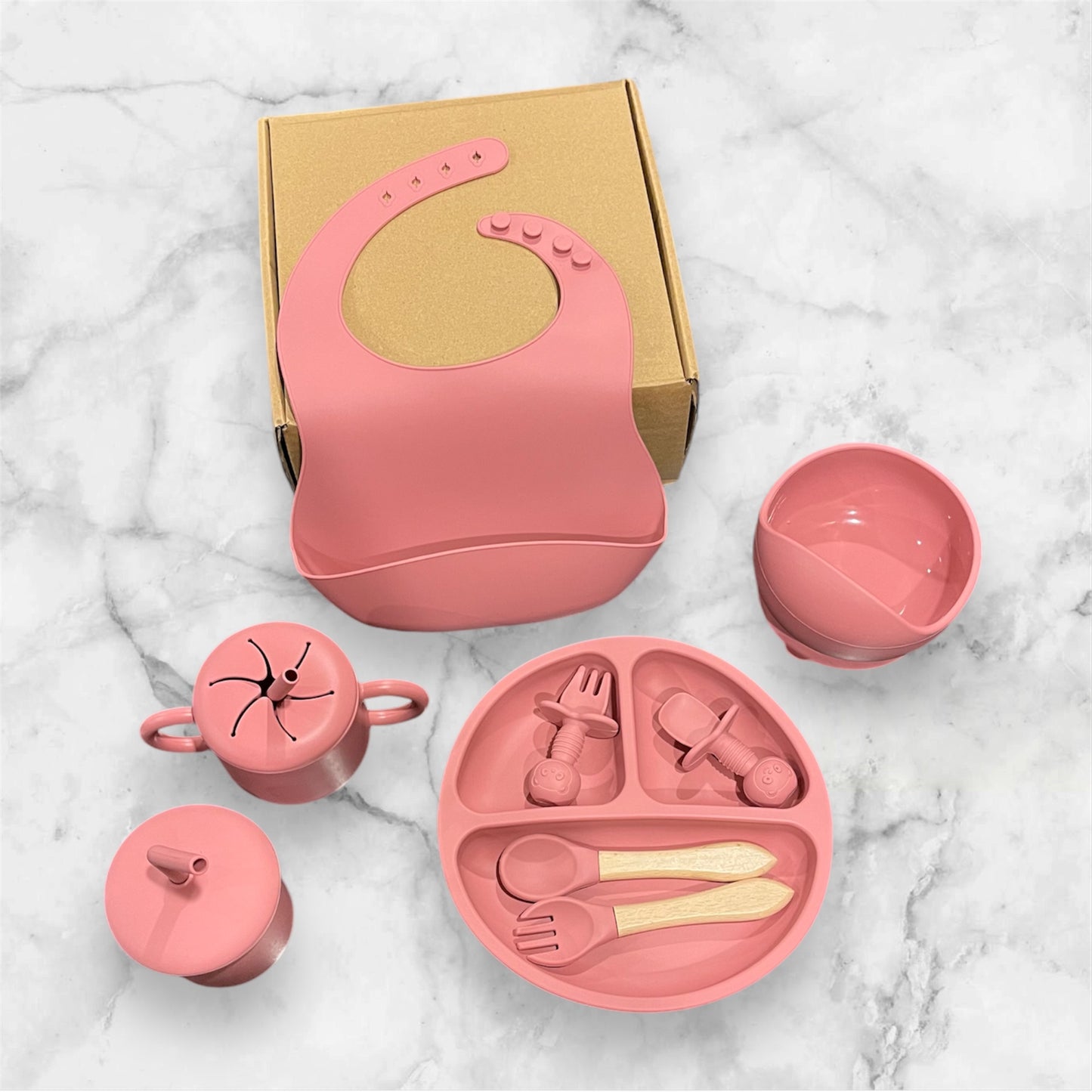 Silicone Meal Set for Baby 9 pcs I Pink Color