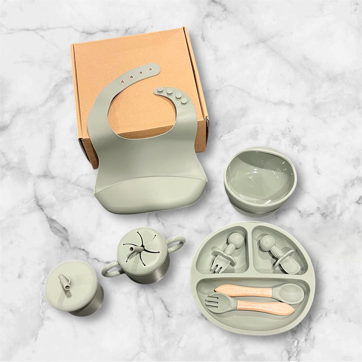 Silicone Meal Set for Baby 9 pcs I Army Green color