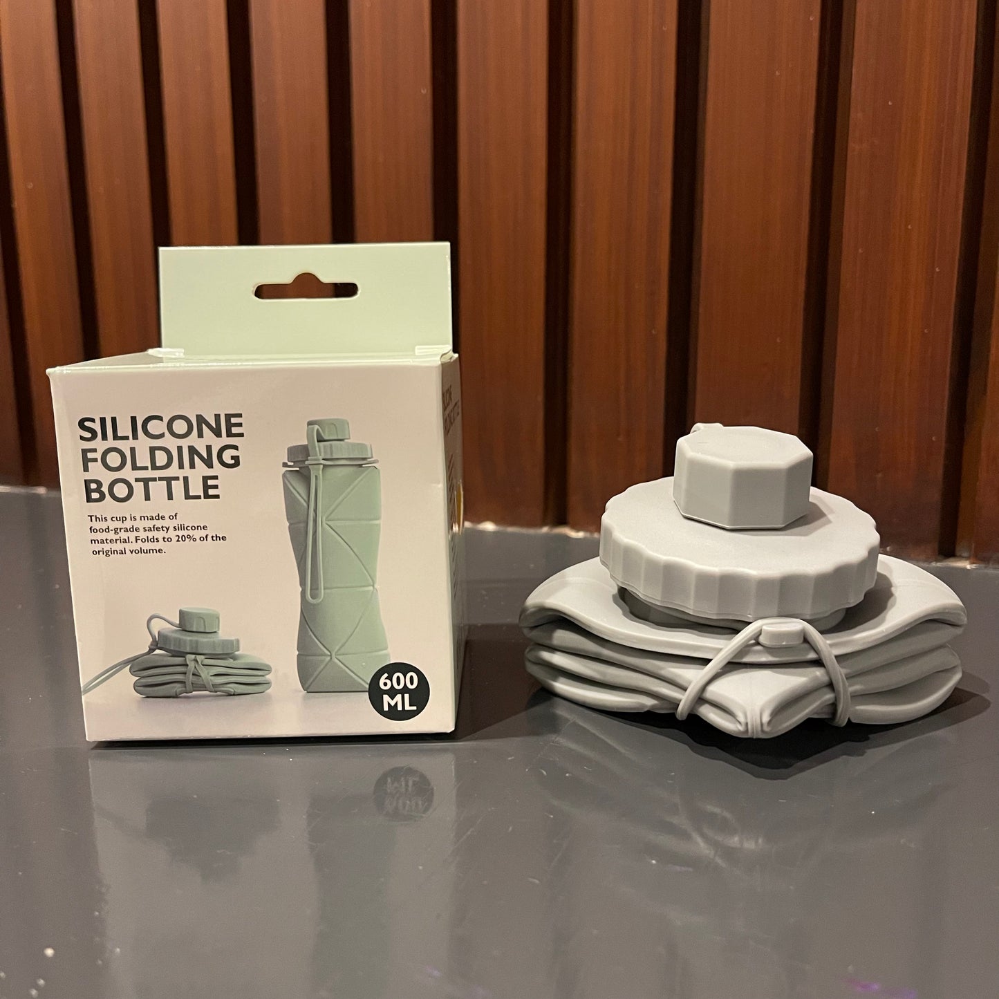 Silicone Water Bottle 600ml - grey color