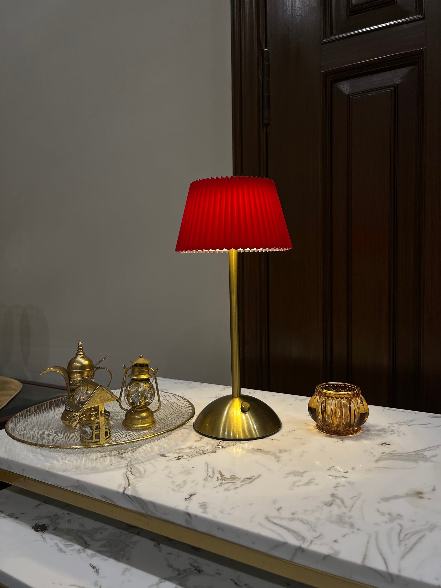 Red Pleated Touch LED Table Lamp B/O ( 3 color Light )