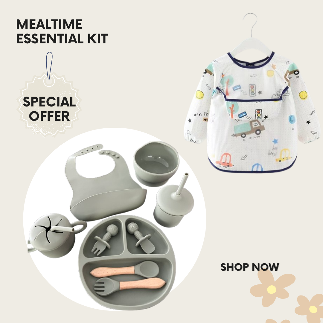 Mealtime Essential Kit, Silicone Meal Set with Apron Bib, 2 in 1.