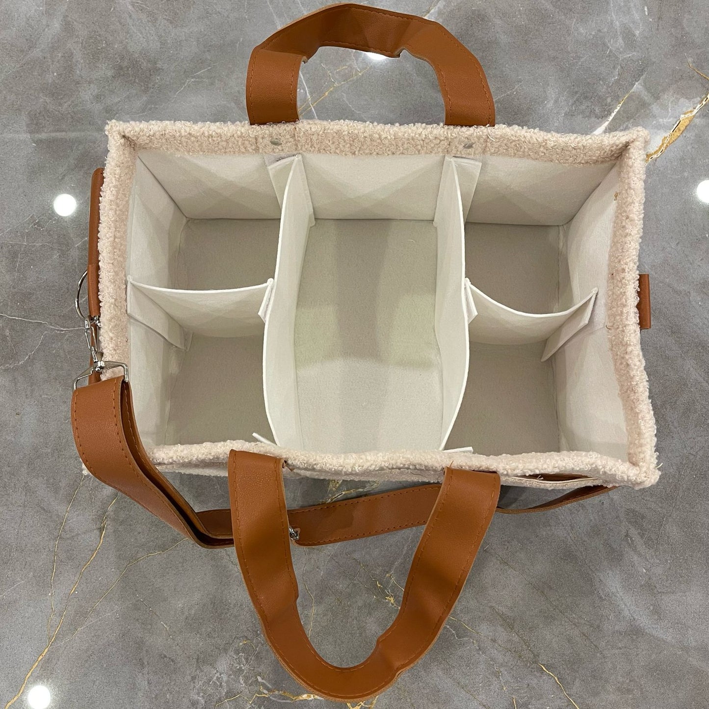Diaper Caddy Bag | Baby Pink Color with Brown Handles and Leather Strap