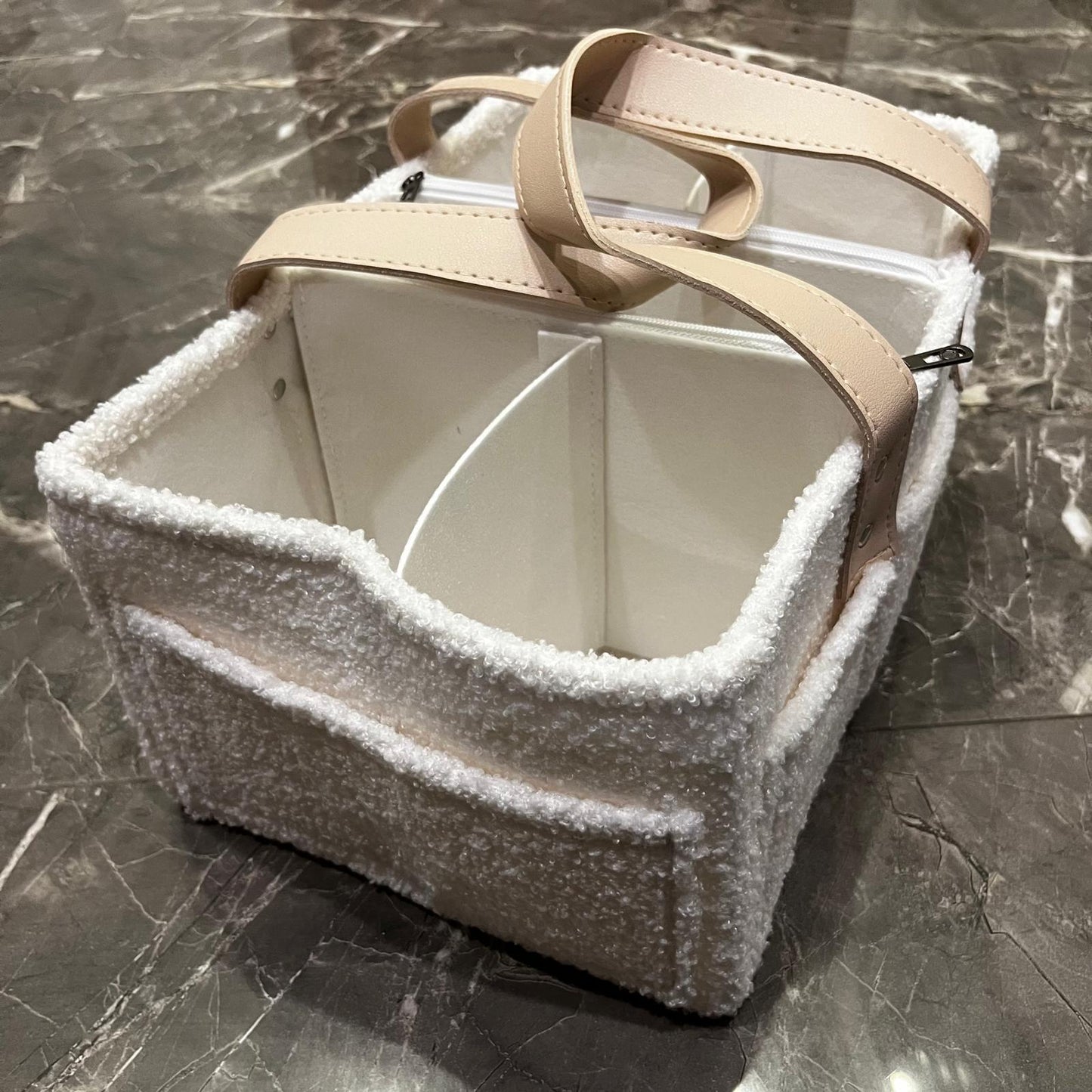 Diaper Caddy Bag XL Size | White Color with Skin White Handles and Zips