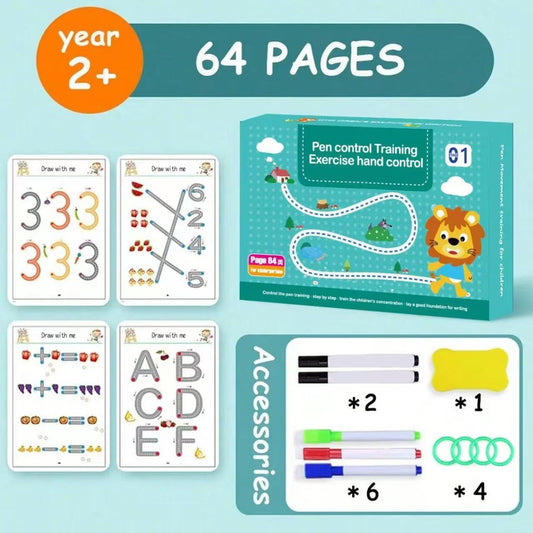 Reusable Educational Tracing Work Book for kids Age 2-4 Year ( 64 Pages )