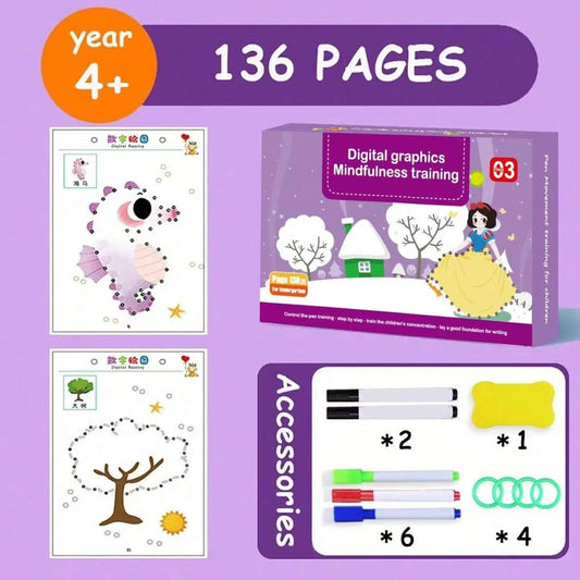 Reusable Educational Tracing Work Book for kids Age 4-6 Year ( 136 Pages )