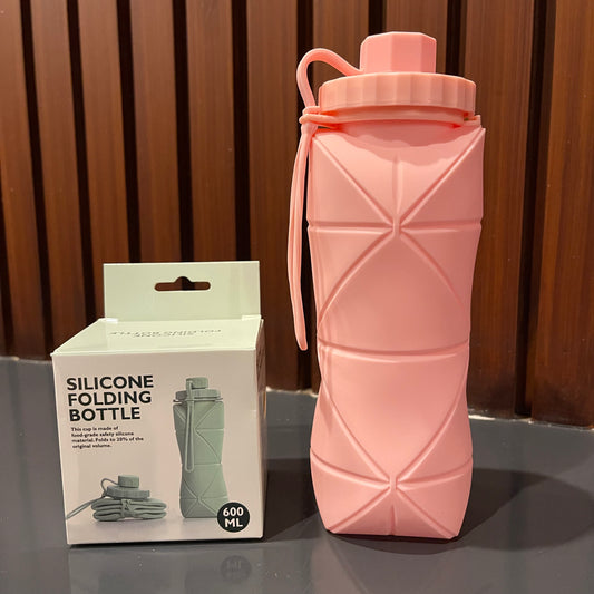 Silicone Water Bottle 600ml - pink color