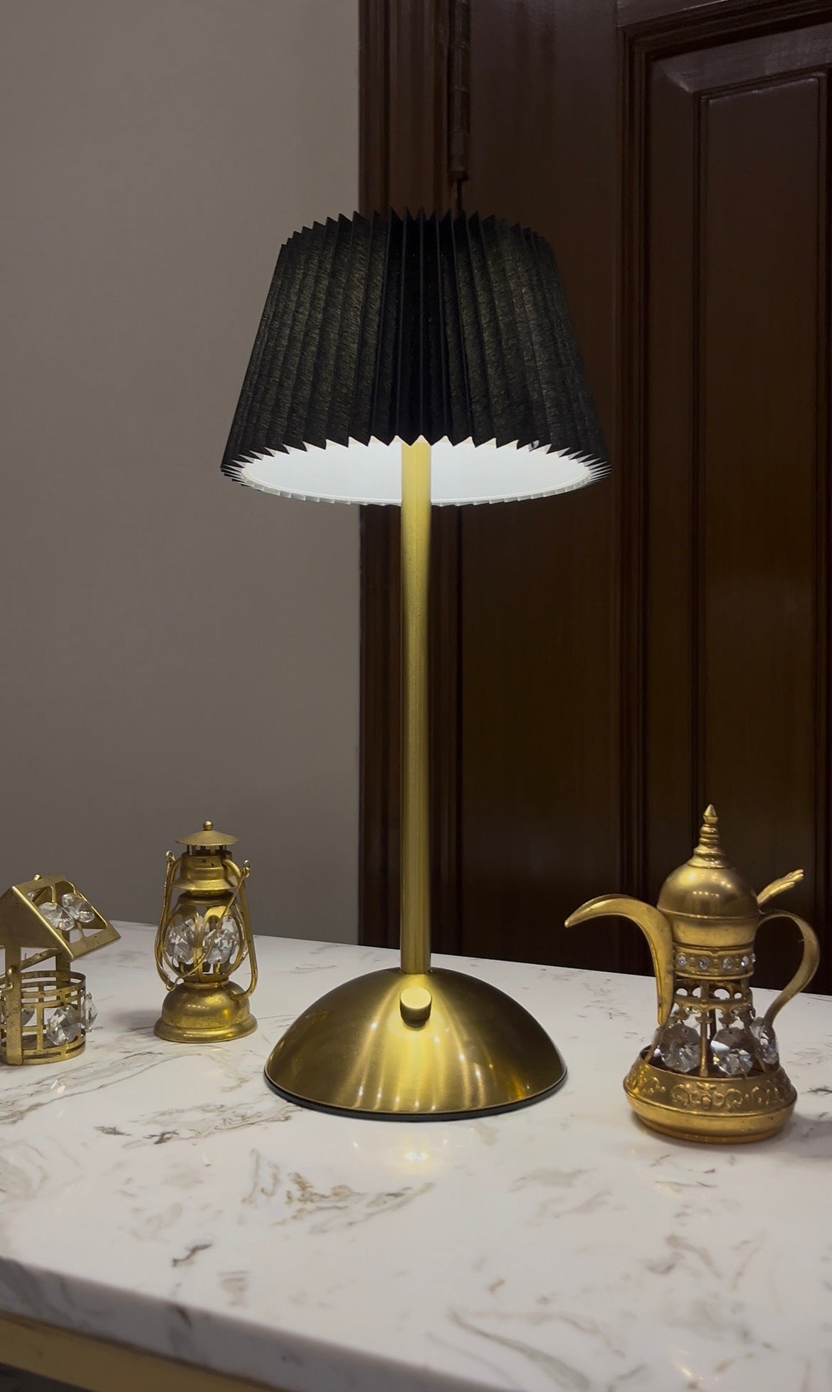 Black Pleated Touch LED Table Lamp B/O ( 3 color Light )