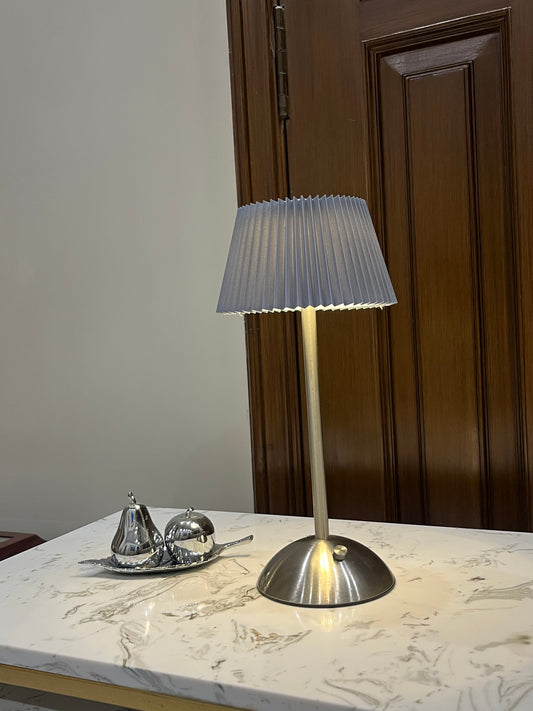 Grey Pleated Touch LED Table Lamp B/O ( 3 color Light )