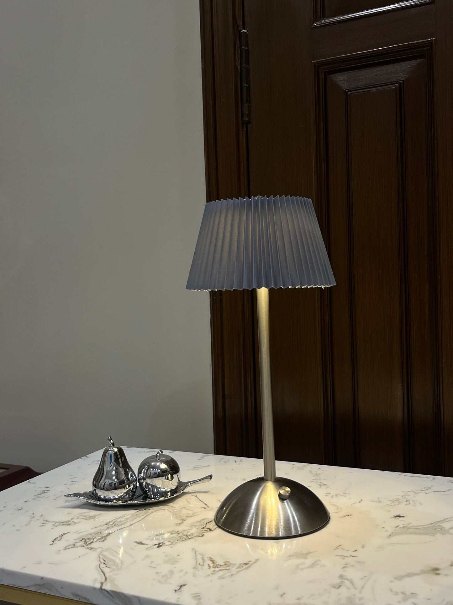 Grey Pleated Touch LED Table Lamp B/O ( 3 color Light )