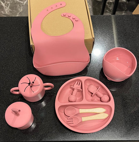 Silicone Meal Set for Baby 9 pcs I Pink Color