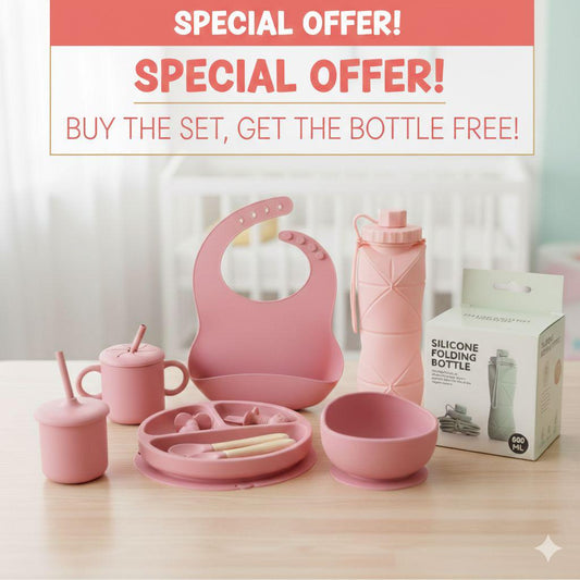 9 Pcs Silicone Meal Set with Free Silicone Water Bottle 600ml  - 2 in 1