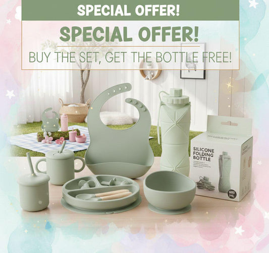 9 Pcs Silicone Meal Set with Free Silicone Water Bottle 600ml - 2 in 1